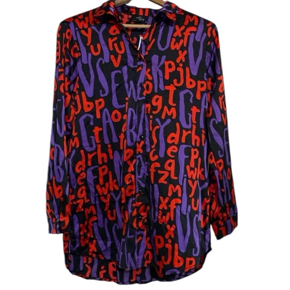 Milk & Honey Dress Shirt Funky Urban Letters Black Size Medium